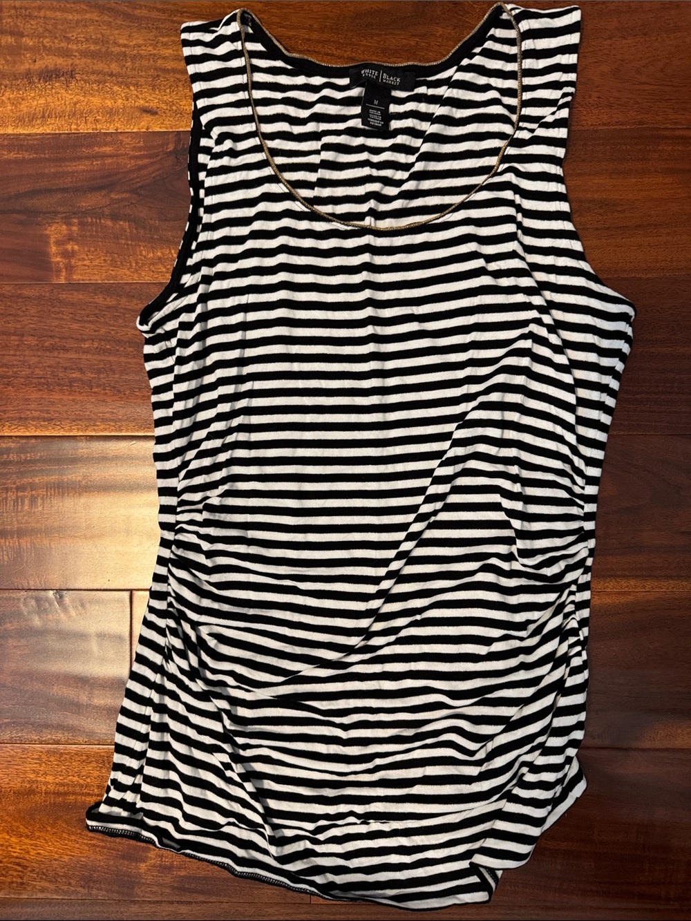 Black & White Striped Sleeveless Tank with Gold Trim